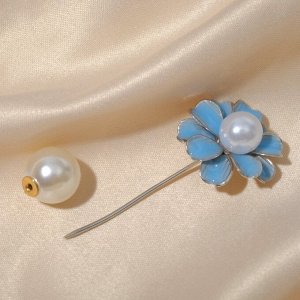 Булавка зефир "Цветок", 5 см, цвет бело-голубой в серебре