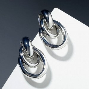 Серьги металл «Геометрия» овалы на кольце, цвет серебро