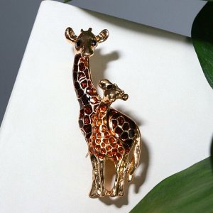 Брошь "Жирафы" семья, цвет коричневый в золоте