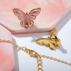 Набор "Выбражулька" 2пред-та: клипсы, кулон, бабочки весенние, цвет розовый в золоте