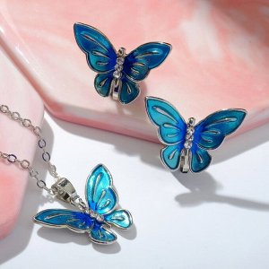 Набор "Выбражулька" 2пред-та: клипсы, кулон, бабочки весенние, цвет синий в серебре