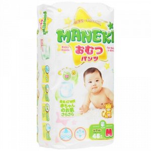 Подгузники-трусики детские одноразовые "MANEKI", размер M, 6-11 кг, 48 шт./упак