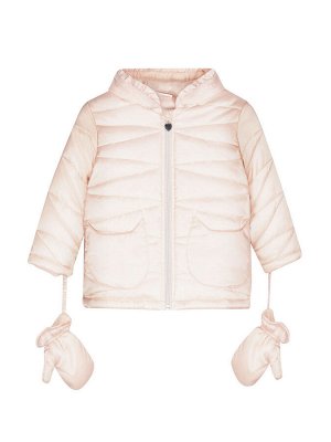 Куртка Стеганая зимняя куртка для девочки нежно-розового цвета прямого кроя с варежками подходит для длительных прогулок и игр на свежем воздухе зимой и в межсезонье. Стеганая ткань пуховика для девоч