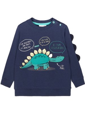 Лонгслив Темно-синий свитшот для мальчика с динозавром - стильный и практичный вариант на каждый день.  Свитшот декорирован надписями на английском языке в виде реплик динозавра. Округлая горловина ло