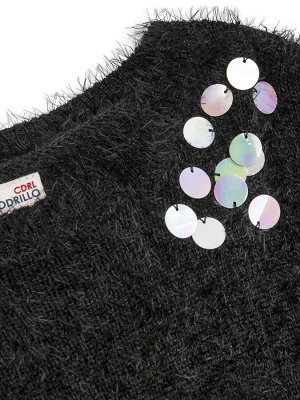 Свитер Стильный свитер для девочки черного цвета станет отличным дополнением осенне-зимнего гардероба. Детский свитер украшен перламутровыми пайетками. Детский джемпер мягкий и приятный к телу, а благ