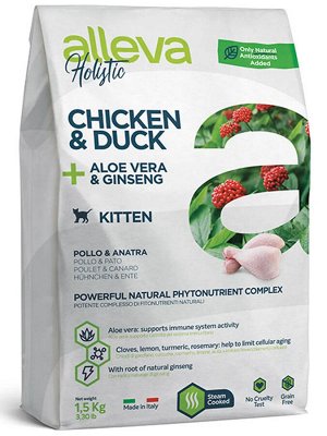 Аллева/Alleva Холистик Беззерновой корм для котят Курица/утка/алое/женьшень 400гр