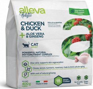 Аллева/Alleva Холистик Беззерновой корм для кошек Курица/утка/алое/женьшень 400гр