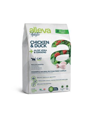 Аллева/Alleva Холистик Беззерновой корм для кошек Курица/Утка/женьшень/алое вера 1,5кг