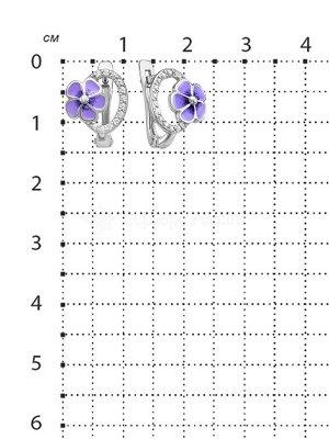 Серьги детские из родированного серебра с эмалью и фианитами - Фиалки