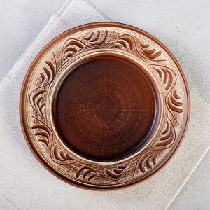 Тарелка "Домашние традиции", ангоб, красная глина, 19 см