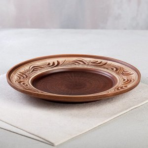 Тарелка "Домашние традиции", плоская, ангоб, красная глина, 19 см