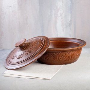 Сковорода "Домашние традиции", декор, красная глина, 3 л