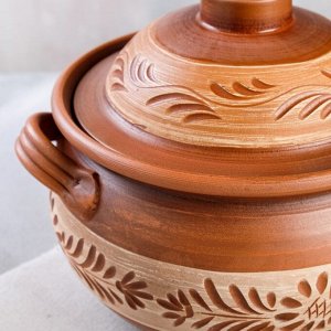 Горшок духовой "Домашние традиции", ангоб, красная глина, 3 л