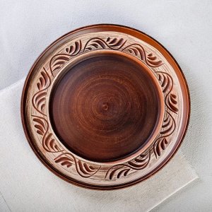 Тарелка "Домашние традиции", плоская, ангоб, красная глина, 22 см