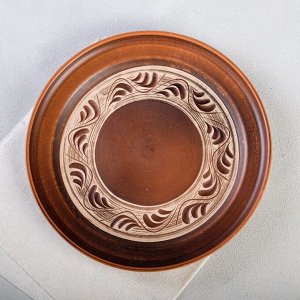 Тарелка "Домашние традиции", ангоб, красная глина, 25 см