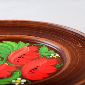 Тарелка "Домашние традиции", роспись, красная глина, 19 см