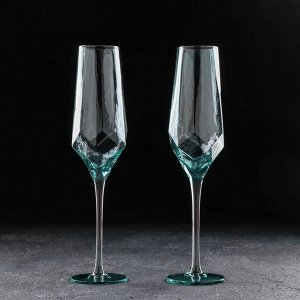 Набор бокалов для шампанского Magistro «Дарио», 180 мл, 7x20 см, 2 шт, цвет изумруд