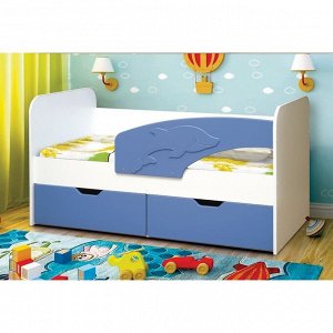 Кровать детская «Дельфин», 2 ящика, 800 ? 1600 мм, правая, цвет белый / синий матовый