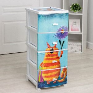 Комод детский 4-х секционный Росспласт «Декор. Кот», 38x95см, белый