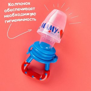 Ниблер «Люблю маму и папу», с силиконовой сеточкой, цвет бирюзовый/белый