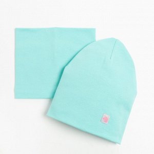 Комплект (шапка, снуд) для девочки, цвет мята, размер 46-50