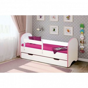 Кровать детская с бортом «Радуга», 1 ящик, 700 ? 1400 мм, цвет белый / кант светло-розовый