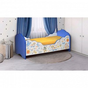 Кровать детская «Малышка №3», 1400 ? 700 мм, цвет белый / синий / фотопечать для мальчиков