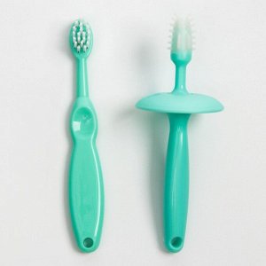 Набор: зубная щетка с ограничителем и щетка-массажер для малышей, силикон, цвет МИКС