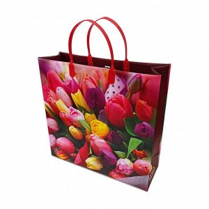 Пакет сумка размер 30*30см "Разноцветные тюльпаны"