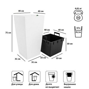 Кашпо для цветов URBI SQUARE DURS400-S449 белый 2 предмета 37 и 91.5л