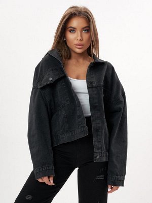 Джинсовая куртка женская оверсайз черного цвета 583Ch