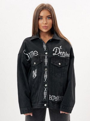 Джинсовая куртка женская оверсайз темно-серого цвета 7738TC
