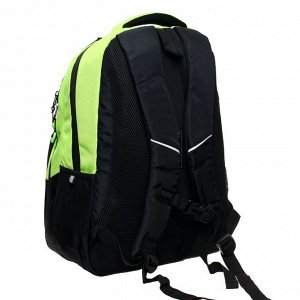 Рюкзак молодежный Grizzly, эргономичная спинка, 45 х 32 х 23 см, отделение для ноутбука, черный/салатовый