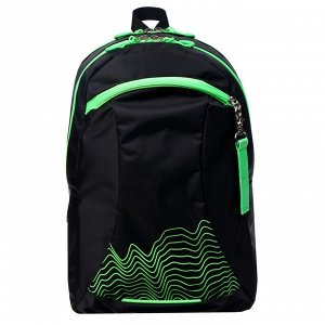Рюкзак молодёжный  «Волны», эргономичная спинка, 44 х 30 х 17 см, чёрный/зеленый
