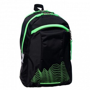 Рюкзак молодёжный Calligrata "Волны", 44 х 30 х 17 см, эргономичная спинка, чёрный/зеленый