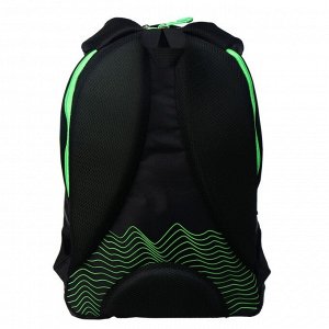 Рюкзак молодёжный Calligrata "Волны", 44 х 30 х 17 см, эргономичная спинка, чёрный/зеленый