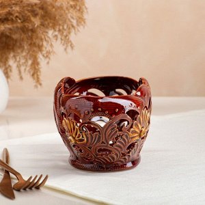 Конфетница "Ракушка", коричневая, сквозная резка, керамика, 10 см
