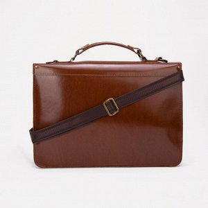 Портфель, отдел на пряжке, наружный карман, длинный ремень, цвет коричневый