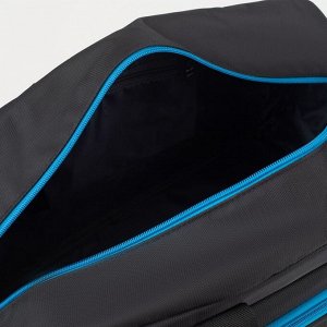 Сумка спортивная, отдел на молнии, 3 наружных кармана, длинный ремень, цвет чёрный/синий