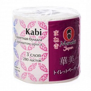 Бумага туалетная "Maneki" Kabi 3 слоя, 280 л., 39.2 м, гладкая, белая с ароматом Ириса