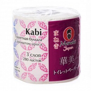 Бумага туалетная "Maneki" Kabi 3 слоя, 280 л., 39.2 м, гладкая, белая с ароматом Ириса, 1 рулон