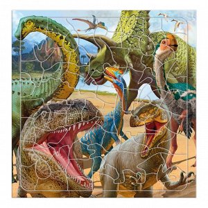 ГеоДом. Пазл фигурный на подложке "Динозавры" 80 деталей 30х30,5 см.