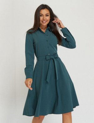 Платье рубашка женское демисезонное МИДИ длинный рукав цвет Изумрудный SHIRT (однотонное)