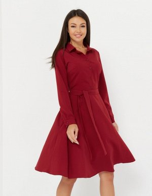 Платье рубашка женское демисезонное МИДИ длинный рукав цвет Бордовый SHIRT (однотонное)