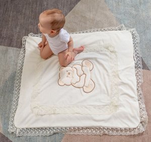 Одеяло-плед велюр на подкладе с утеплителем "мишка с подушкой", размер 80*90см