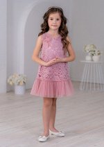 Платье из атласа с верхним слоем кружевного полотна, цвет сух.роза