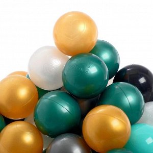 Набор шаров для сухого бассейна 150 штук (бирюзовый, серебро, зеленый металлик, золотой, белый перламутр, черный), диаметр шара — 7,5 см