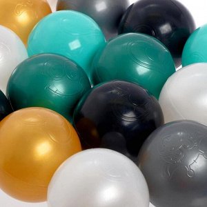 Шарики для сухого бассейна для сухого бассейна 150 штук (бирюзовый, серебро, зеленый металлик, золотой, белый перламутр, черный), диаметр шара 7,5 см
