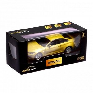 Машина металлическая BMW M4 COUPE, 1:32, инерция, открываются двери, цвет жёлтый