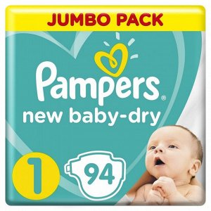 PAMPERS Подгузники New Baby-Dry Newborn (2-5 кг) Джамбо Упаковка 94